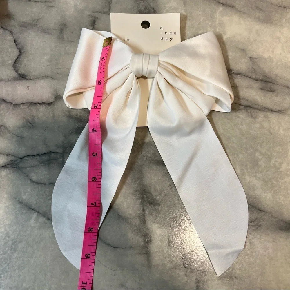 NWT A New Day Ivory Satin Bow Hair Barrette Clip Hair Accessory Holiday Christma